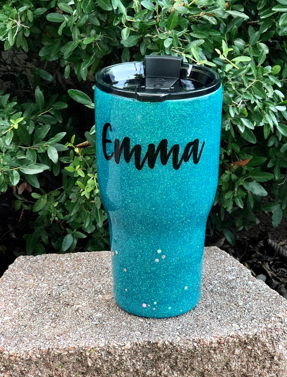 Teal & Tri-Color Cowprint Glitter Tumbler / Personalized Tumbler