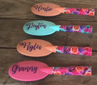 Personalized Floral Hair Brush, Stocking Stuffers, Goody Bags, Cheerleading, Drill Team, Party Favors, Big and Little gifts, Bridesmaid Gift