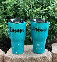 Personalized Glitter Tumbler. Glitter Cup. Glitter Tumbler. Custom Glitter. Teal Glittered Tumbler. Ombre Tumbler. Bridesmaid Gifts!