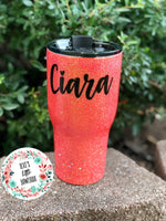 Personalized Glitter Tumbler. Glitter Cup. Glitter Tumbler. Custom Glitter. Coral Glittered Tumbler. Bridesmaid Gifts.