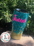 Personalized Glitter Tumbler. Glitter Cup. Glitter Tumbler. Custom Glitter. Turquoise and Gold. Glittered Tumbler. Ombre Tumbler. Free Ship