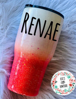 Personalized Glitter Tumbler. Glitter Cup. Glitter Tumbler. Custom Glitter. Coral and white Glittered Tumbler. Ombre Tumbler. Free Shipping!