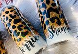 Cheetah Print Personalized Glitter Tumbler.