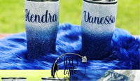 Blue and Silver Custom Glittered Tumbler