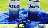 Blue and Silver Custom Glittered Tumbler