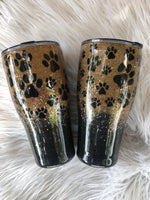 Paw Print Black Ombre Personalized Glitter Tumbler.