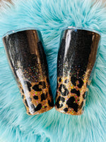 Cheetah Print Personalized Glitter Tumbler.