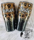 Paw Print Black Ombre Personalized Glitter Tumbler.