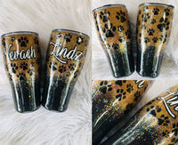 Paw Print Black Ombre Personalized Glitter Tumbler.