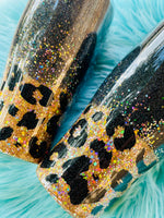 Cheetah Print Personalized Glitter Tumbler.