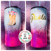 Pink and Floral Boots Themed Tumbler!