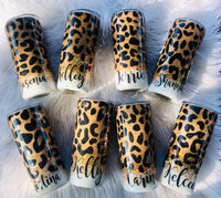 Cheetah Print Personalized Glitter Tumbler.