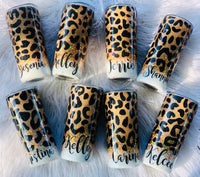 Cheetah Print Personalized Glitter Tumbler.