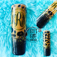 Cheetah and Black Ombre Personalized Glitter Tumbler.