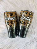 Paw Print Black Ombre Personalized Glitter Tumbler.