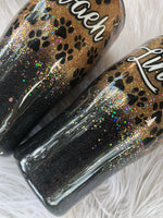 Paw Print Black Ombre Personalized Glitter Tumbler.