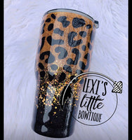 Cheetah and Black Ombre Personalized Glitter Tumbler.