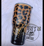 Cheetah and Black Ombre Personalized Glitter Tumbler.