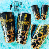 Cheetah Print Personalized Glitter Tumbler.